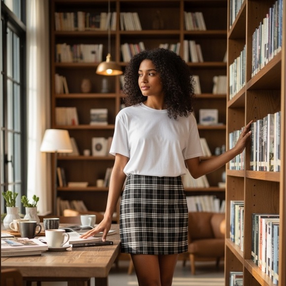 ANTHROPOLOGIE BLUE RAIN BLACK & WHITE PLAID ZIP-UP MINI SKIRT SIZE XS - Picture 1 of 6